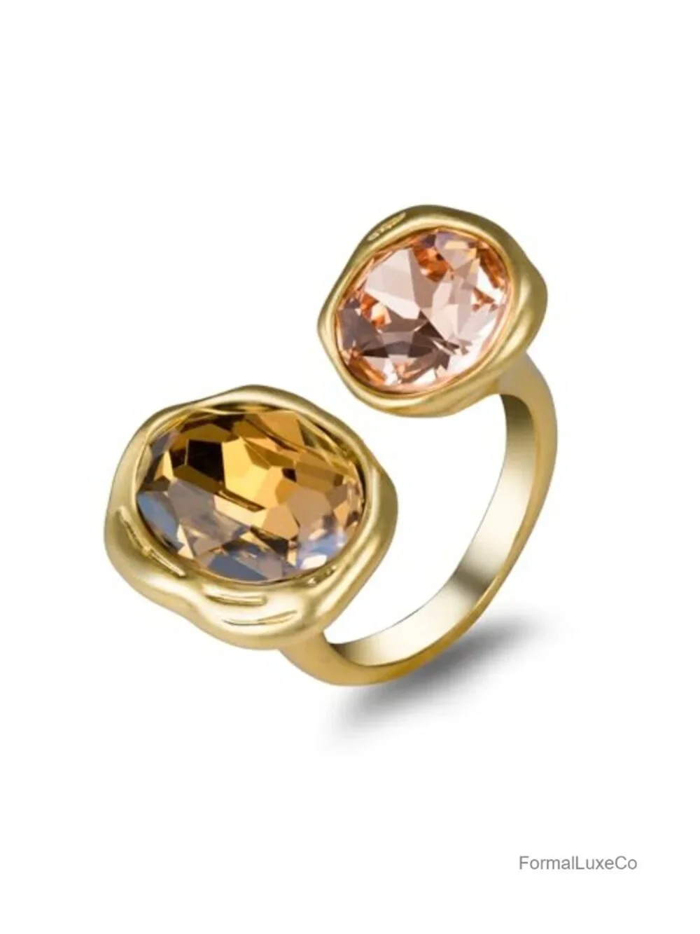 Open Statement Ring Cubic Zirconia Gold Plated Adjustable Band Jewelry
